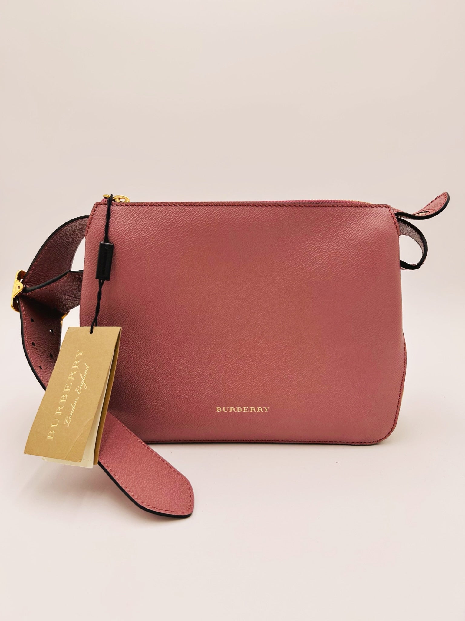 BURBERRY HELMSLEY HOUSE CHECK GRAINED LEATHER CROSSBODY PINK BAG