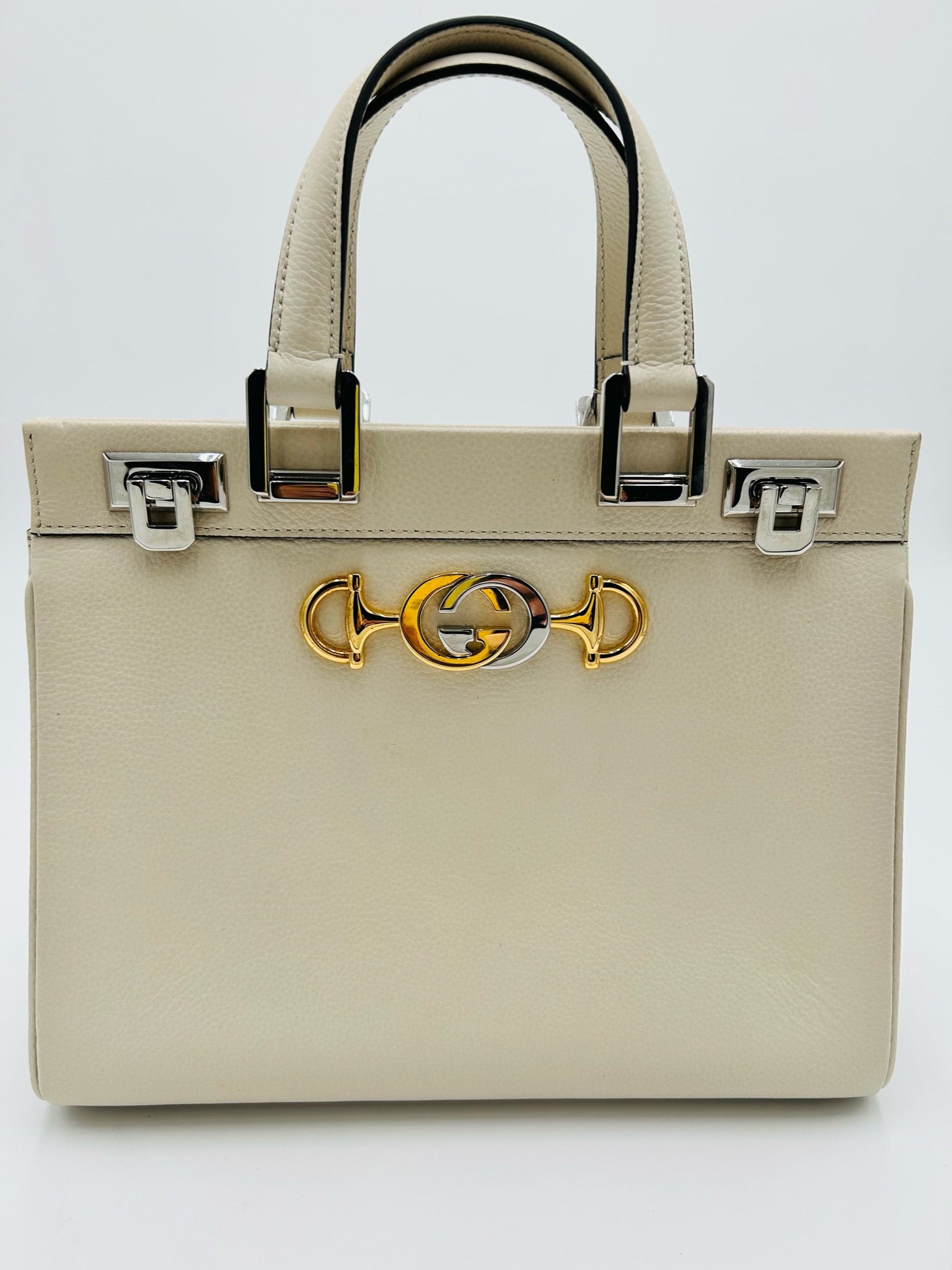 GUCCI ZUMI LEATHER 2WAY OFF WHITE BAG WITH LOGO FRONT