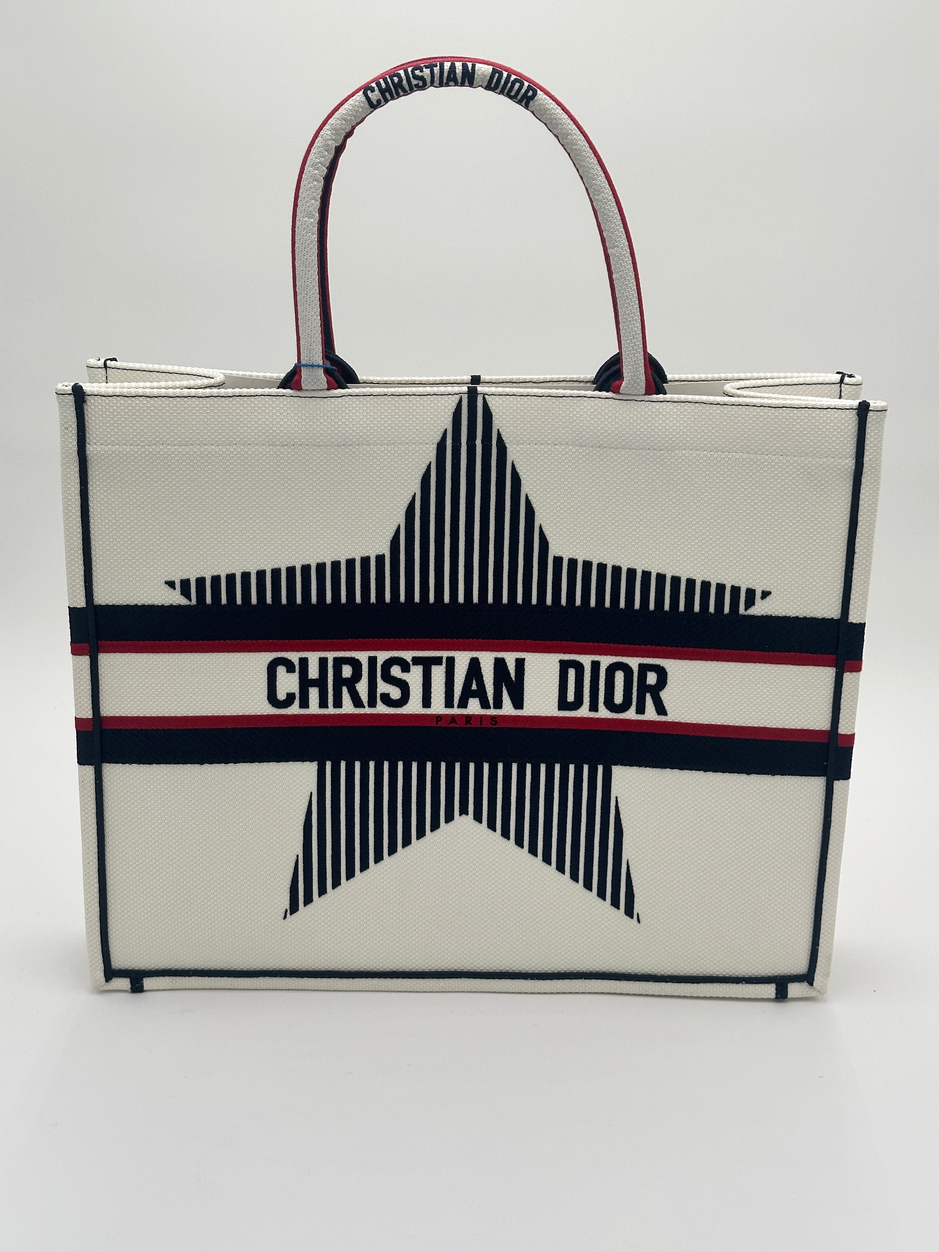 CHRISTIAN DIOR WHITE CANVAS DIORALPS LARGE BOOK TOTE-LIKE NEW