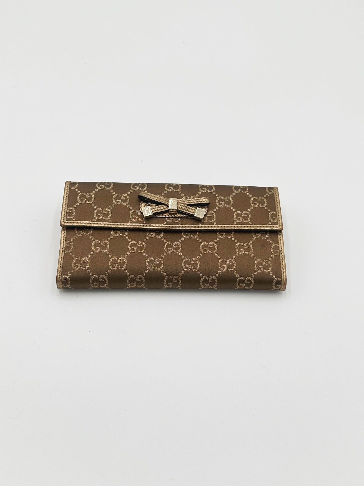 Gucci GOLD BEIGE GG CANVAS & LEATHER PRINCY CONTINENTAL WALLET