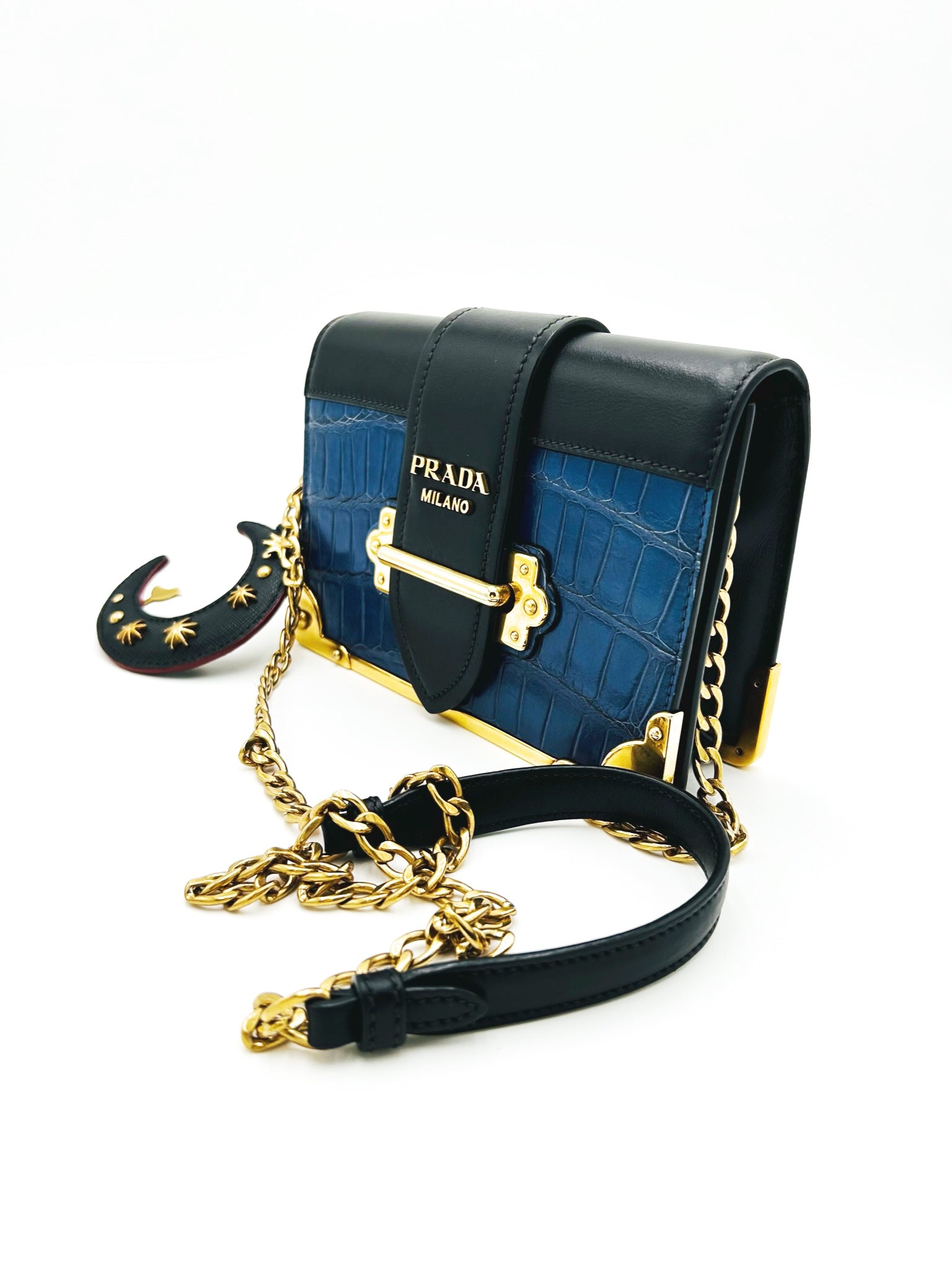 PRADA SPECIAL EDITION CAHIER LEATHER SHOULDER BAG WITH MOON CHARM