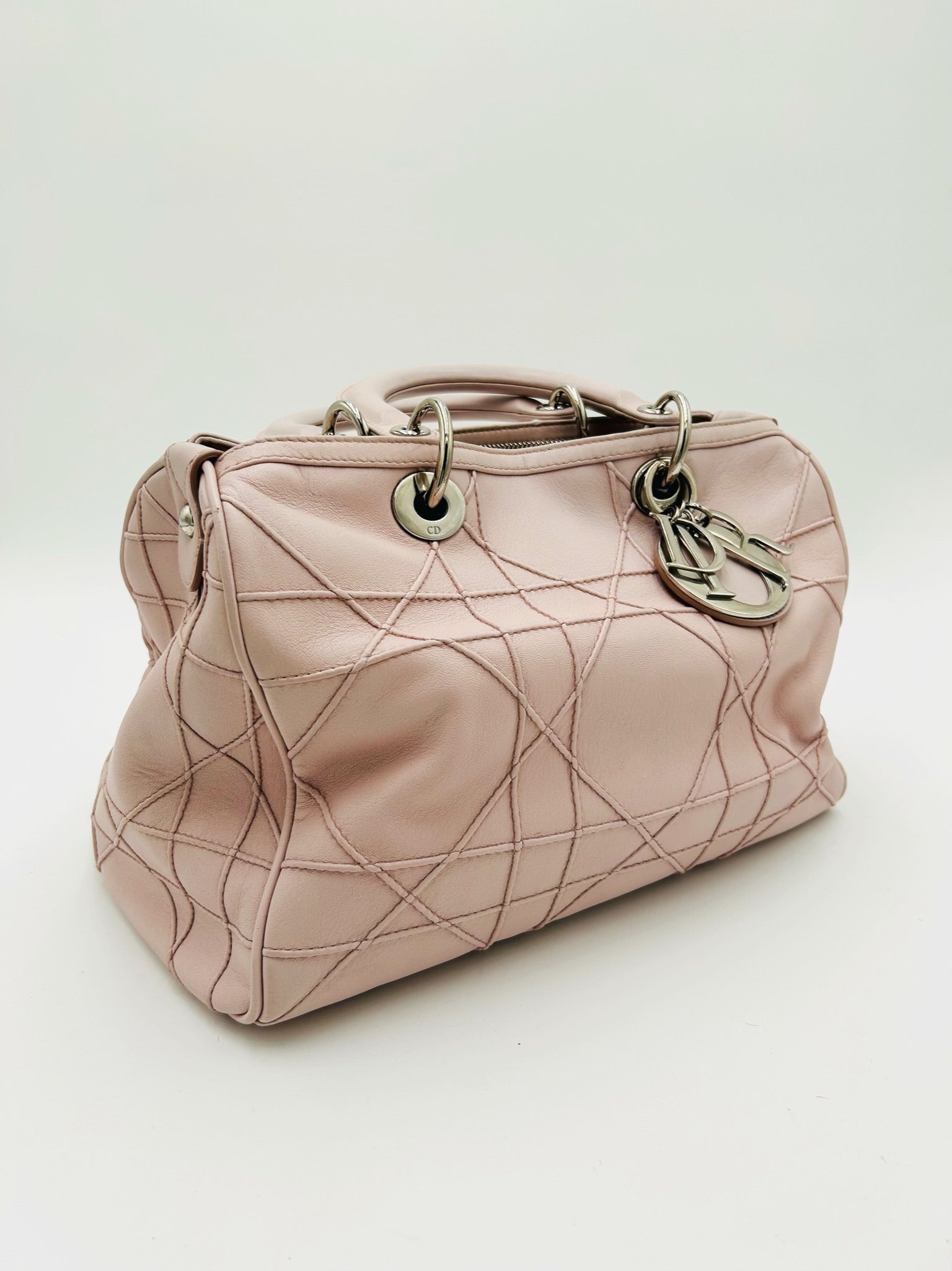 CHRISTIAN DIOR BLUSH PINK CANNAGE LEATHER GRANVILLE POLOCHON SATCHEL
