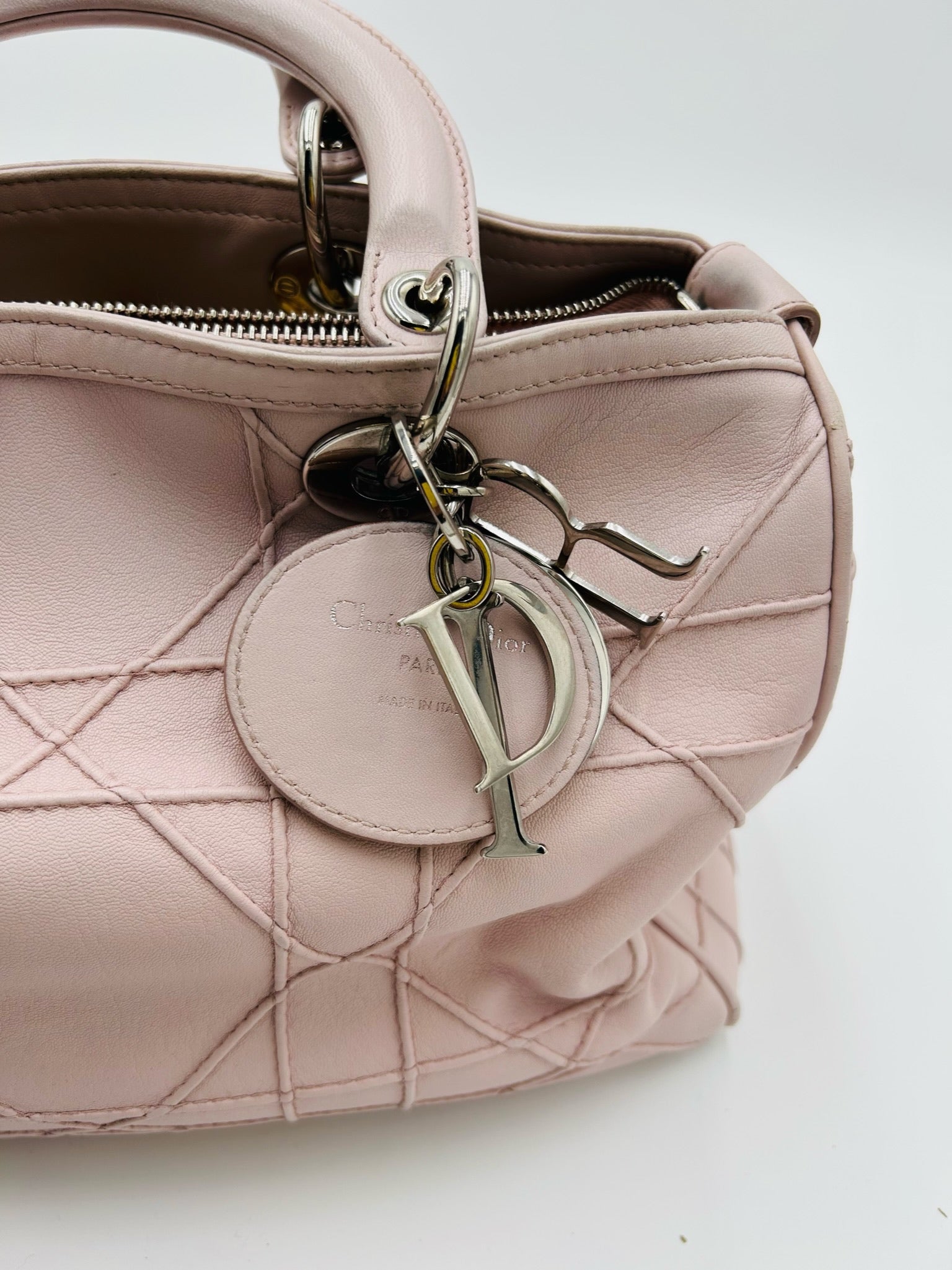 CHRISTIAN DIOR BLUSH PINK CANNAGE LEATHER GRANVILLE POLOCHON SATCHEL