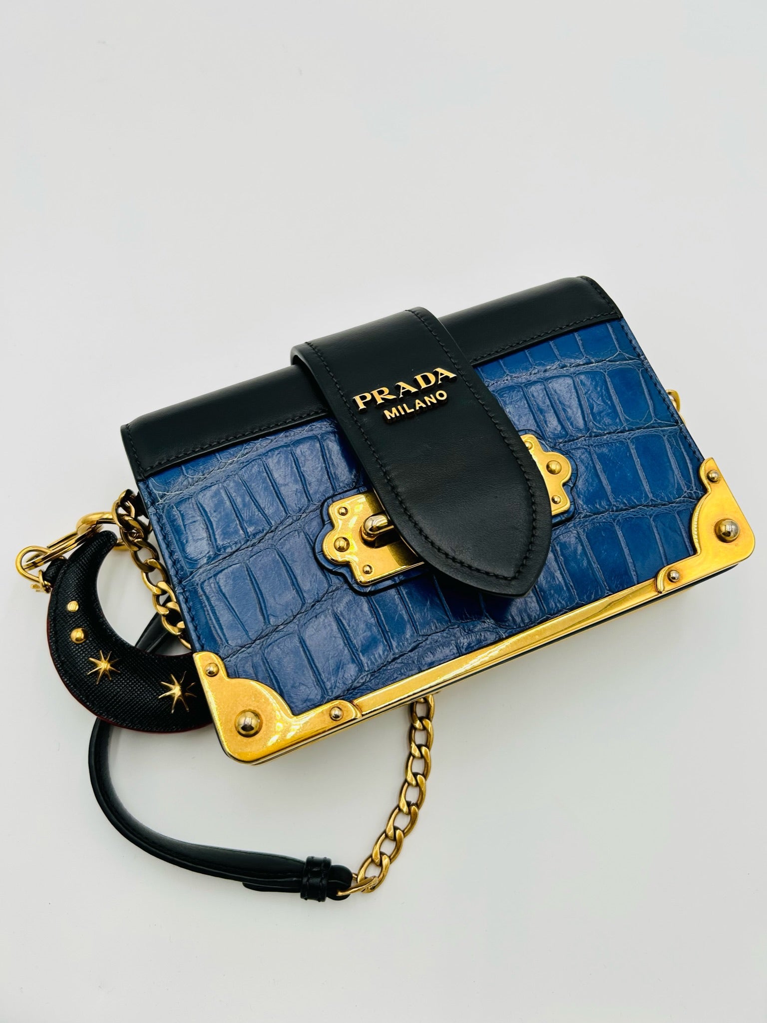 PRADA SPECIAL EDITION CAHIER LEATHER SHOULDER BAG WITH MOON CHARM